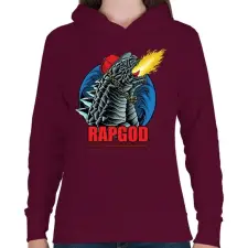 PRINTFASHION Rap god Godzilla  - Női kapucnis pulóver - Bordó női pulóver, kardigán