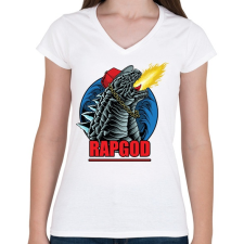 PRINTFASHION Rap god Godzilla  - Női V-nyakú póló - Fehér női póló