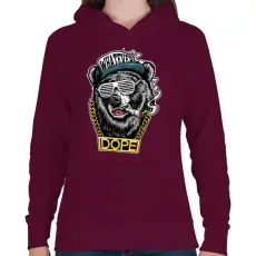 PRINTFASHION Rap medve - Női kapucnis pulóver - Bordó