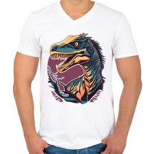 PRINTFASHION raptor - Férfi V-nyakú póló - Fehér férfi póló