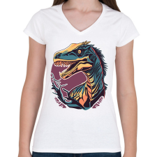 PRINTFASHION raptor - Női V-nyakú póló - Fehér női póló
