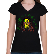 PRINTFASHION rasta skull - Női V-nyakú póló - Fekete