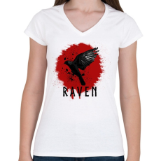 PRINTFASHION RAVEN - Női V-nyakú póló - Fehér