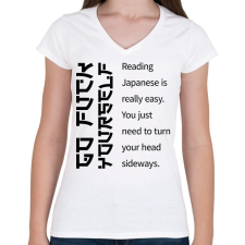 PRINTFASHION Reading Japanese is really easy  - Női V-nyakú póló - Fehér női póló