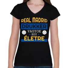 PRINTFASHION Real Madrid drukker - Női V-nyakú póló - Fekete női póló