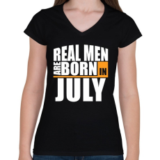 PRINTFASHION Real Men are Born In July - Női V-nyakú póló - Fekete