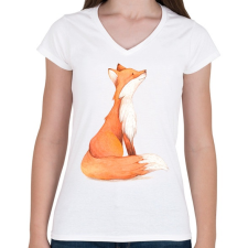 PRINTFASHION Red Fox - Női V-nyakú póló - Fehér női póló