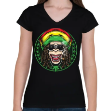 PRINTFASHION Reggae majom - Női V-nyakú póló - Fekete