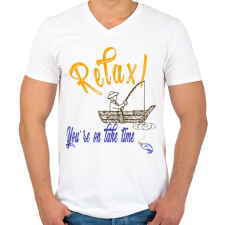PRINTFASHION RELAX - Férfi V-nyakú póló - Fehér férfi póló