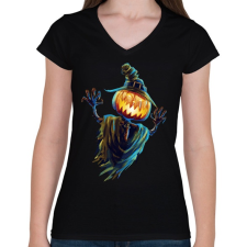 PRINTFASHION Rémisztő halloween - Női V-nyakú póló - Fekete női póló