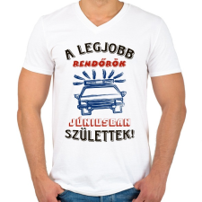 PRINTFASHION Rendőr szülinapja június színes - Férfi V-nyakú póló - Fehér férfi póló