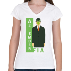 PRINTFASHION René Magritte - Az ember fia - Női V-nyakú póló - Fehér