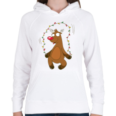 PRINTFASHION Rénszarvas - Női kapucnis pulóver - Fehér