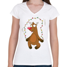 PRINTFASHION Rénszarvas - Női V-nyakú póló - Fehér női póló