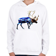 PRINTFASHION Rénszarvasban a téli táj - Gyerek kapucnis pulóver - Fehér gyerek pulóver, kardigán