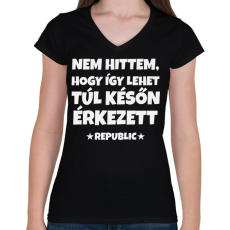 PRINTFASHION REPUBLIC - Női V-nyakú póló - Fekete