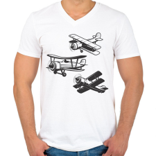 PRINTFASHION repülőgép - Férfi V-nyakú póló - Fehér férfi póló