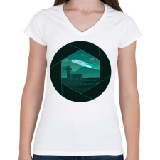 PRINTFASHION Repülőtér fotós - Női V-nyakú póló - Fehér női póló