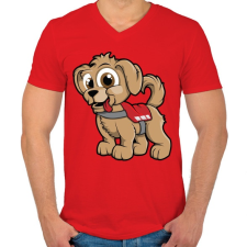 PRINTFASHION Rescue Puppy - Férfi V-nyakú póló - Piros férfi póló
