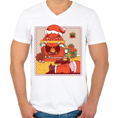 PRINTFASHION Részeg Mikulás - Férfi V-nyakú póló - Fehér