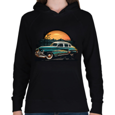 PRINTFASHION Retro autó naplementénél - Női kapucnis pulóver - Fekete
