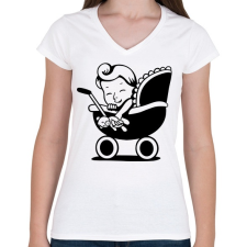 PRINTFASHION Retro baby - Női V-nyakú póló - Fehér női póló