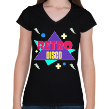 PRINTFASHION Retro disco  - Női V-nyakú póló - Fekete női póló