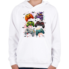 PRINTFASHION Retro Halloween Gaming Controller - Gyerek kapucnis pulóver - Fehér