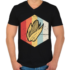 PRINTFASHION Retro kukorica - Férfi V-nyakú póló - Fekete férfi póló