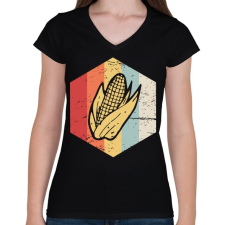 PRINTFASHION Retro kukorica - Női V-nyakú póló - Fekete női póló