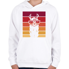 PRINTFASHION Retro láma - Gyerek kapucnis pulóver - Fehér gyerek pulóver, kardigán