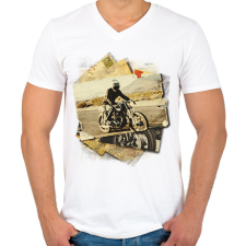PRINTFASHION Retro motoros - Férfi V-nyakú póló - Fehér férfi póló