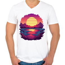 PRINTFASHION Retro naplemente - Férfi V-nyakú póló - Fehér