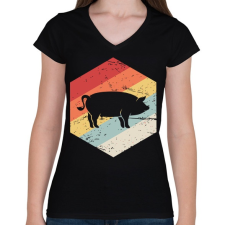 PRINTFASHION Retro sertés, disznó - Női V-nyakú póló - Fekete női póló