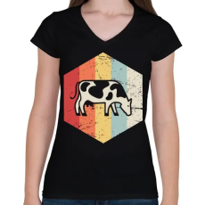 PRINTFASHION Retro szarvasmarha - Női V-nyakú póló - Fekete