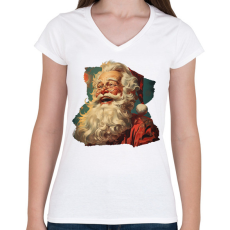 PRINTFASHION Retro télapó - Női V-nyakú póló - Fehér
