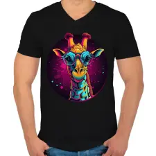 PRINTFASHION Retro zsiráf - Férfi V-nyakú póló - Fekete férfi póló