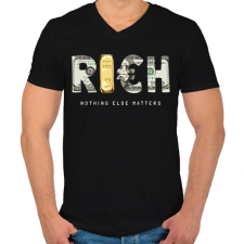 PRINTFASHION Rich - Gazdag - Férfi V-nyakú póló - Fekete férfi póló