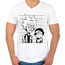 PRINTFASHION Rick és morty - Férfi V-nyakú póló - Fehér férfi póló