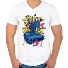 PRINTFASHION rider autó - Férfi V-nyakú póló - Fehér férfi póló