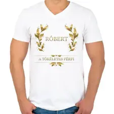 PRINTFASHION Róbert - Férfi V-nyakú póló - Fehér férfi póló