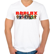 PRINTFASHION Roblox - Férfi V-nyakú póló - Fehér