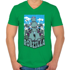PRINTFASHION Robzilla - Férfi V-nyakú póló - Zöld