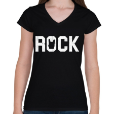PRINTFASHION Rock and roll - Női V-nyakú póló - Fekete női póló