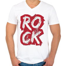 PRINTFASHION ROCK felirat - Férfi V-nyakú póló - Fehér férfi póló