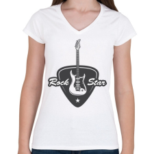 PRINTFASHION rock gitár - Női V-nyakú póló - Fehér női póló