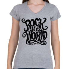 PRINTFASHION Rock my world - Női V-nyakú póló - Sport szürke