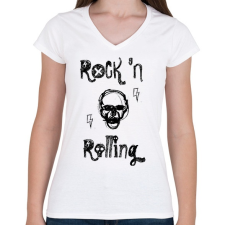 PRINTFASHION rock'nrolling - Női V-nyakú póló - Fehér női póló