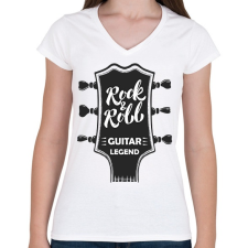 PRINTFASHION Rock & Roll - Guitar legend - Női V-nyakú póló - Fehér női póló
