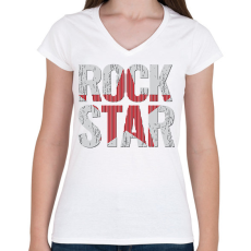 PRINTFASHION ROCK star - Női V-nyakú póló - Fehér